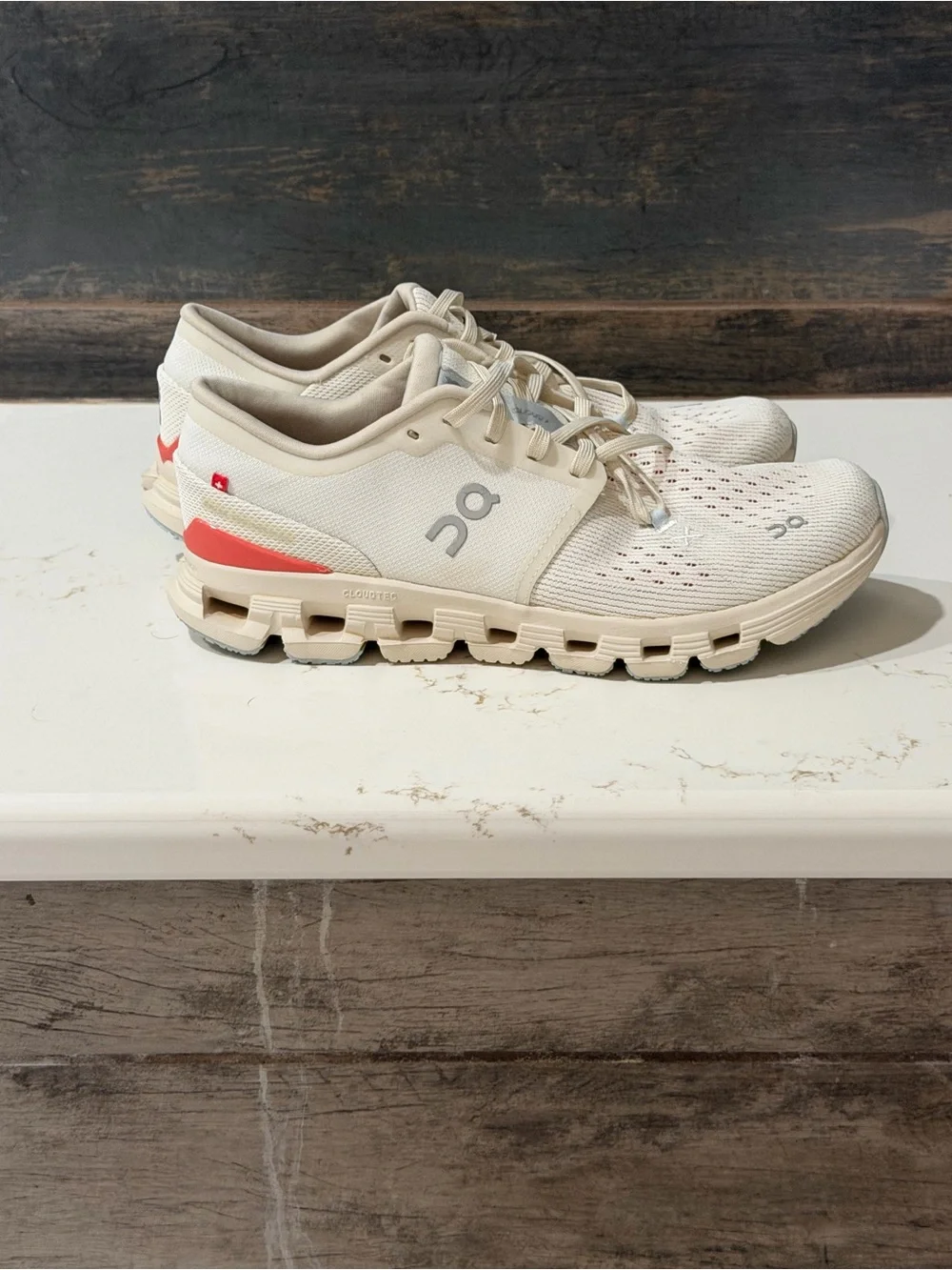 On Running Women’s Cloudswift Athletic Shoes in Off-White with Coral Accent